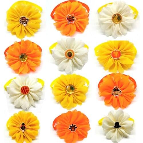 50/100pc Thanksgiving Pet Dog Bow Ties Necktie with Pumpkin Turkey Rhinestone Accessories Dog Bow Tie for Small Medium Dog Bows