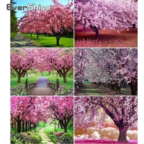 EverShine Diamond Embroidery Scenery Picture Diamond Painting Cherry Tree Cross Stitch Diamond Mosaic Rhinestones Wall Decor