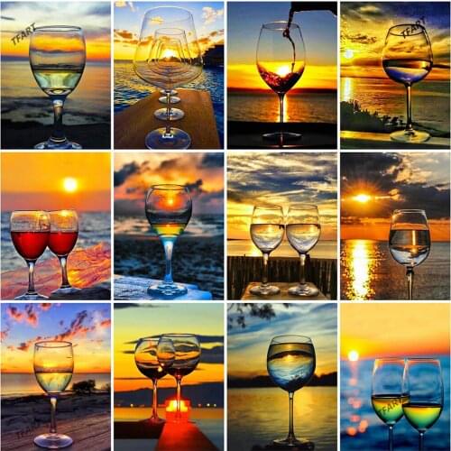 Diamond Embroidery Sunset Diamond Mosaic Full Square Round Drill Seaside Landscape Cross Stitch Kits Cup Home Decor