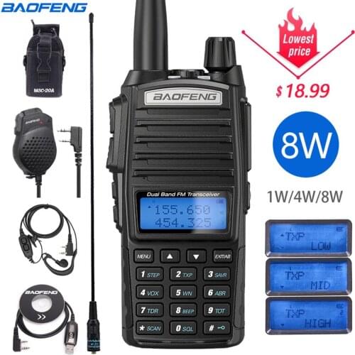 Baofeng UV-82 Plus 8W High Power Two Way Radio Walkie Talkie Dual Band VHF/UHF Long Range Ham CB Amateur Portable Radio