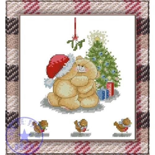 Free delivery Top Quality popular counted cross stitch kit Forever Friends bear christmas kiss
