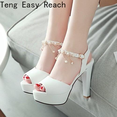 Summer Platform Women Sandals High Heel Beaded Dress Sandals for Women Ladies Fashion Wedding Party Shoes Black White Sandals