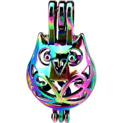 C809 5pcs/lot Rainbow Color Cat Bead Pearl Cage Locket Pendant Pearl Locket Fairytale Party