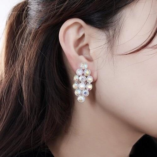 COWNINE New Luxury Pave Crystal Rhinestone Clip Earrings for Women Clip no pierced Clips Earrings Fashion Jewelry Earrings