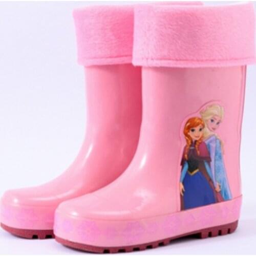 Disney childrens rain boots boys and girls princess frozen non-slip rain boots baby waterproof rubber shoes pupils water boots