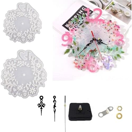 DIY Crystal Epoxy Resin Mold Flower Clock Wall Decoration Hanging Ornaments Casting Silicone Mould DIY Crafts Home Decortives