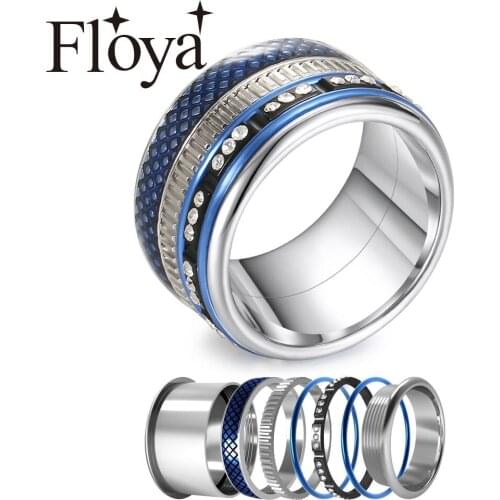 Floya Blue Rings Rotate Big Band Women Original 361 Stainless Steel Ring Vintage Combination Lovers Ring Dainty Gift For Girls