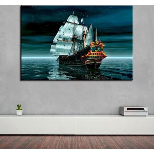 Artwork Poster HD Prints Home Decoration 1 Pieces Sailing Boat Wall Art Sea Modular Landscape Picture Restaurant Canvas Painting