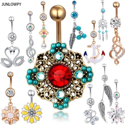 JUNLOWPY Dangle Belly Button Rings Surgical Steel Body Jewelry 14g Screw Navel Bar Ear Helix Fashion Earring Piercing Sets 20pcs
