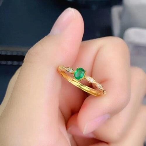 Jewelry 925 Silver Gemstone Ring for Engagement 3*4mm Real Natural Emerald Ring Genuine Silver Emerald Jewelry