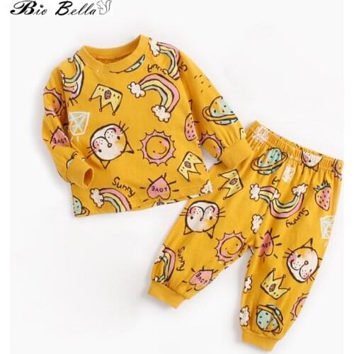 Baby Kids Boy Girl Cotton Clothes Set Casual Newborn Baby Boys Long Sleeve Cute Cat T-shirt+Pants 2pcs Yellow Clothing Outfits