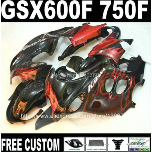Motorcycle fairings set for SUZUKI KATANA GSX600F 2003 2004 2005 2006 red flames in black fairing kit GSX750F 03 04 05 06 HM33