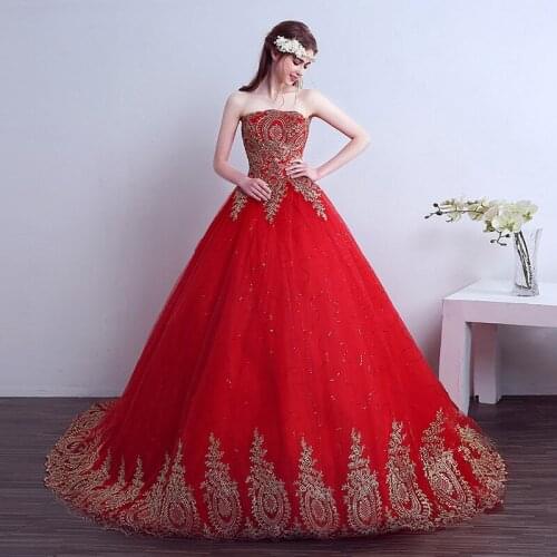 Beauty Emily Elegant Red Wedding Dresses 2019 Strapless Backlesss Bridal Gowns Vestido Bridal Gowns