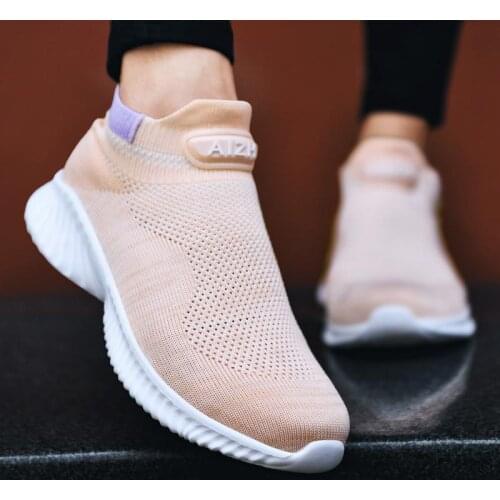 Hightop Breathable Sport Sneakers Woman Summer Sports Shoes Running Woman Sneakers Sock Woman Pink Knitted Jogging Fitness A-729