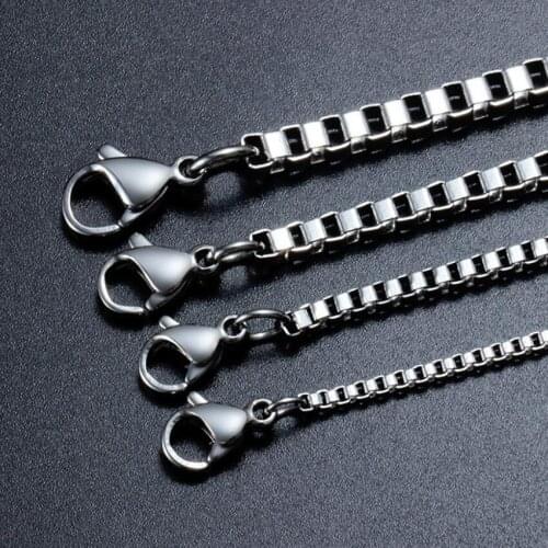 TJP New Arrival 18''-32'' Steel Color 316L Stainless Steel Box Chain Pendant Necklace Wholesale Jewelry for women/men