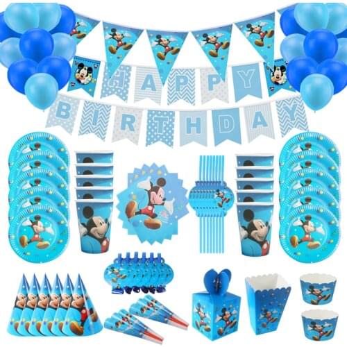 Disney Mickey Mouse Theme Party Decoration Baby Shower Tableware Disposable Plates Cups Straw balloon Kids Favor Party Supplies
