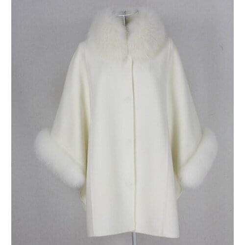 OFTBUY 2021 New White Cloak Cashmere Wool Blends Real Fur Coat Winter Jacket Women Natural Fox Fur Collar and Cuffs Streetwear
