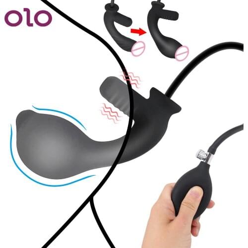 OLO Dildo Vibrator Clitoris Stimulation Inflatable Butt Plug Vibrating Anal Plug Anal Dilator Expandable Super Large