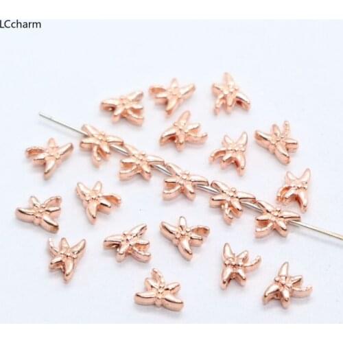 Wholesale 90pcs Alloy Rose Gold Small Dragonfly Charm Loose Spacer Beads 6x8mm Jewelry Findings Bracelet Beading