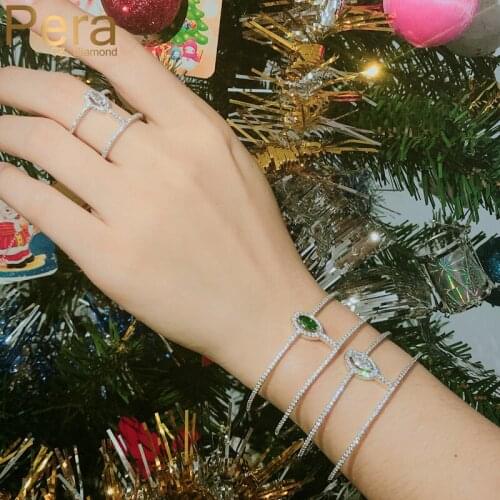 Pera Full Sparkling Adjustable Size AAA+ Cubic Zirconia Micro Pave Big Round Cuff Bangles and Rings Set Jewelry for Women Z032