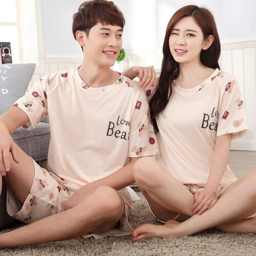 Women and mem couple cotton pajamas new 2019 men large size summer Korean suit female short sleeve shorts casual pajama sets
