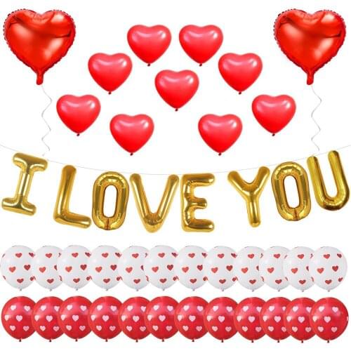 Valentines Day Balloons Set Heart Foil Latex Balloons for Valentines Day Decoration, Wedding Party, Proposal