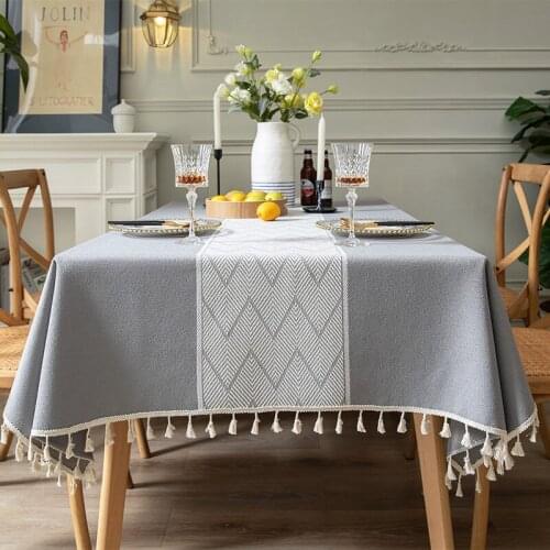 Polyester Jacquard Tablecloth Nordic Europe Decorative Waterproof Tassel Thick Rectangular Wedding Dining Table Cover Tea Table