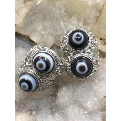 Tibet Ingenious agate nature mysterious natural first-line pharmacist double Tenjin God eye mens rings for women s925 big