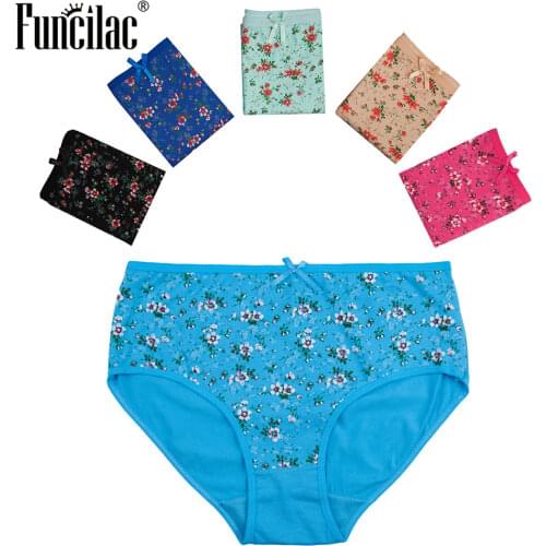 Plus Size Womens Panties Sexy Female Underwear Floral Print Girls Briefs Lace Intimates for Women Ladies 5 Pcs/Lot FUNCILAC