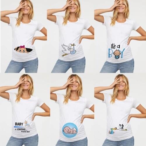 Women Maternity Clothing Pregnant T Shirt Funny Top Cute Baby Print O-Neck Short Sleeve Pregnant Tops Pregnancy Shirt