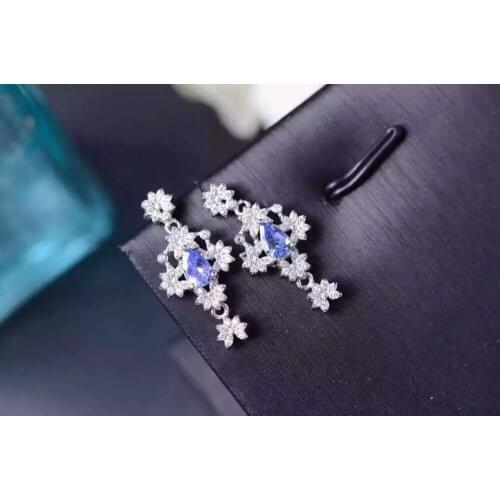 Natural blue tanzanite drop earrings 925 silver Natural gemstone earring women elegant fashion flower drop earrings for party