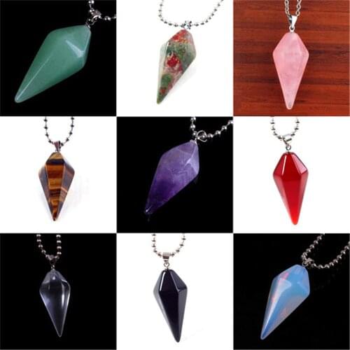 12PCS Natural Stone Chakra Pendant purple Crystal Quartz Green Aventurine Reiki Gem Stone Pendants Necklace For Jewelry Choker