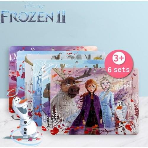 6sets 3Y+ Disney Childrens Puzzle 40 Pcs Anime Frozen Cars Mermaid Sofia Mickey Cartoon Puzzle Toys Birthday Gifts for Kids