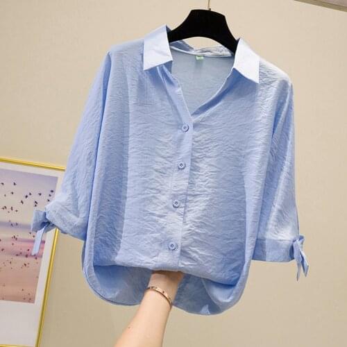 Large Bow Shirts Women Summer Long Sleeve V Neck Solid Color Button Decoration Blouse Fashion Casual Office Blouse Office Tops