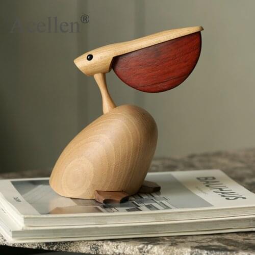 WOODEN PELICAN MODEL HOME DECOR ACCESSORIES ORNAMENTS ANIMAL FIGURINES DESKTOP DECOR DISPLAY WOOD HANDMADE CRAFTS GIFTS TOYS