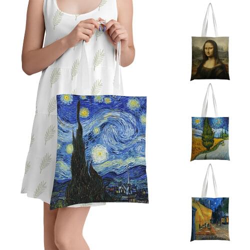 New Women Canvas Bag Van Gogh Oil Painting Handbag Retro Art Shoulder Bag Girl Shopping Bag Reusable Eco Bag Grocery Storage Bag