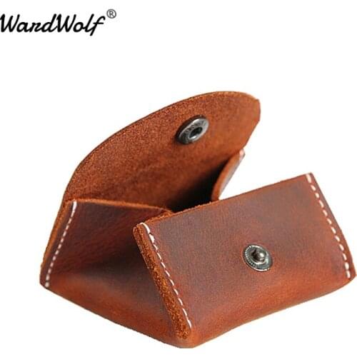 WardWolf Coin Purse Men Women Small Coin Bag Money Pocket for Female Male Original Vintage Genuine Cowhide Crazy Horse Leather