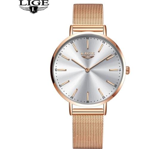 LIGE Womens Watches Top Brand Luxury Waterproof Watch Fashion Ladies Stainless Steel Ultra-Thin Casual Wristwatch Quartz Clock