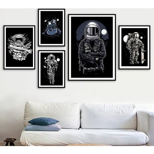 Cartoon Astronaut Skateboard Bicycle Ferry Wall Art Canvas Painting Nordic Posters And Prints Wall Pictures For Kids Room Decor