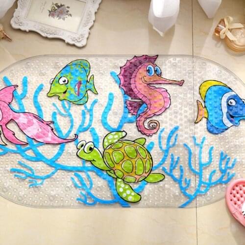 Cartoon Anti-Slip PVC Bath Mat With Suction Cups Seaworld Turtle Fish Carpet Used For Bathroom