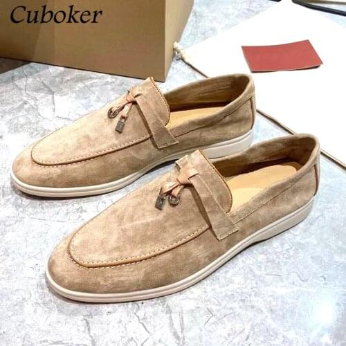 High Quality Women Casual Flat Shoes Kid-Suede Slip On Women Loafers Metal Lock Flat Mules Spring Summer Walking Shoes Woman