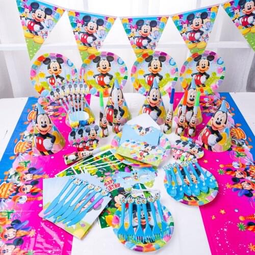 Cartoon Disney Mickey Mouse Theme Kids Favor Birthday Pack Event Party Cups Plates Baby Shower Disposable Tableware Supplies