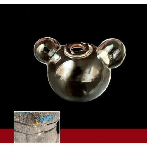 Cartoon Mouse shape hollow glass ball with beads cap set orb glass vials pendant necklace glass bottle globe jewelry findings