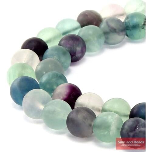 Natural Stone Dull Polish Matte Colorful Fluorite Round loose stone jewelry Beads 16" Pick Size 6 8 10 12mm MCFB01