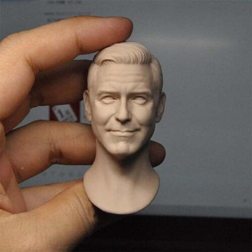 Unpainted 1/6 George Clooney Head Sculpt PVC Male Soldier Head Carving Model Fit 12'' Action Figure Dolls for Painting Exercise