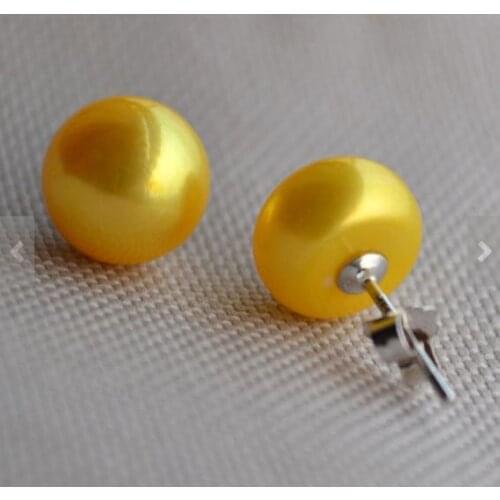 New Arrival Favorite Pearl Jewelry 10mm Golden Freshwater Pearl Stud 925 Silver Earring Wedding Birthday Fine Jewelry Women Gift