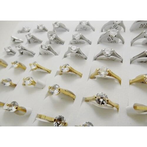 Wholesale 36 pcs Two-color mixed Fashion Zircon Stainless steel Rings for Men and Women Jewelry