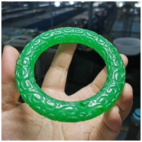 Natural Myanmar green jade bangle hand carved drgon jade bracelets jade bangles jewelry jadeite jade jewelry