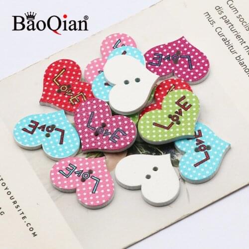 Natural Wooden 50pcs 19x25mm Heart-Shaped Buttons Handmade Clothing Sewing Scrapbook DIY Home Decoration Accessories