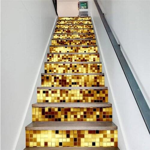 PVC wallpaper golden mosaic simple 13 pieces of DIY stair stickers, step stickers wall stickers